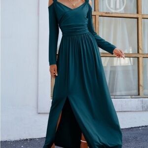 Maxi Dress with Sassy Shoulder Cut-Outs; Green; Size M